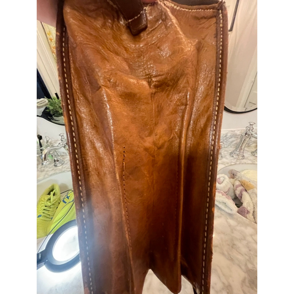 Vintage Hand Tooled Leather Briefcase Aztec Calendar Eagle Design Brown Bag - Picture 10 of 15